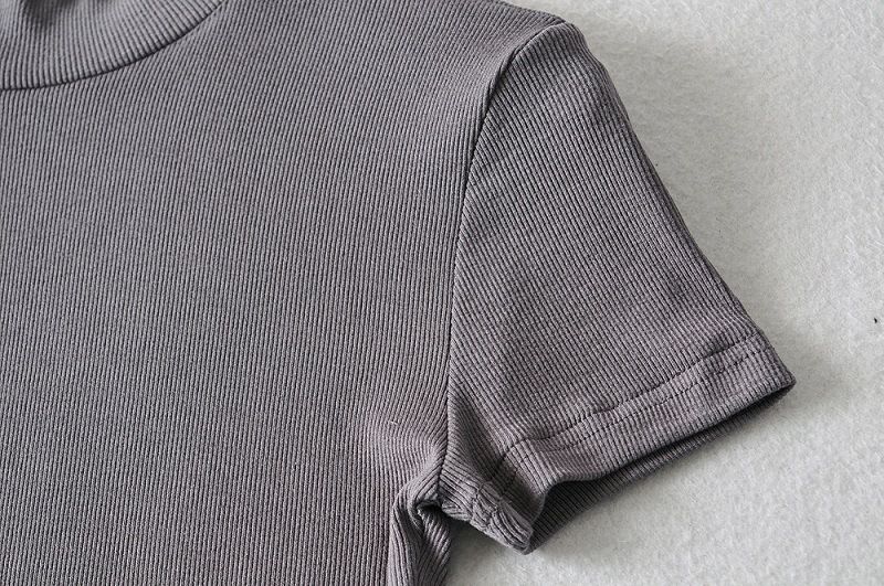 YPFF New Careful Machine Exposed Navel Half High Neck Short Sleeved T-shirt Women's Basic Versatile Slim Fit Top_voghion.com