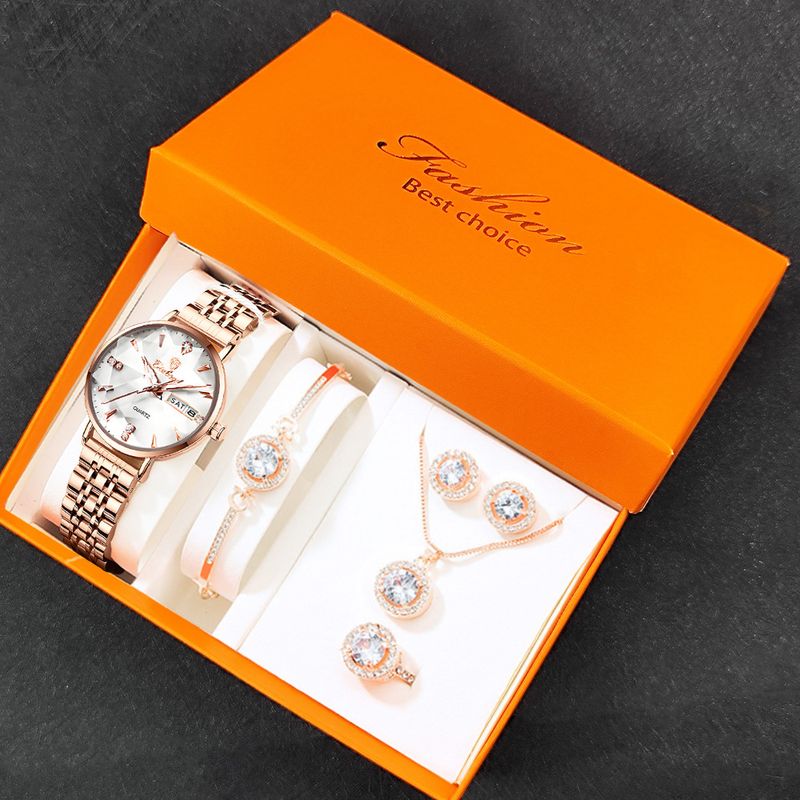 Damenuhr-Set, modisches Quarz-Armband, Ring, Ohrringe, Halskette_voghion.com