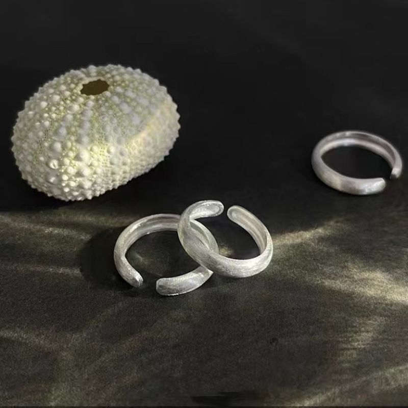 S Sterl Silver Handmade Brushed Plain With Sparkl Light Luxury R, Niche Design, High-end Women's Index Fer_voghion.com