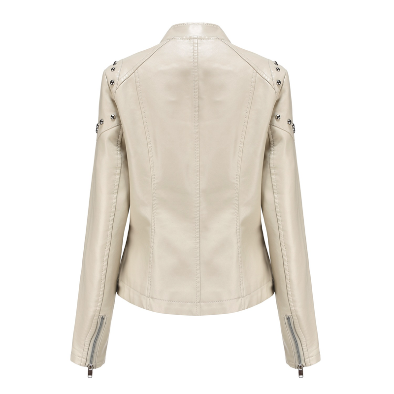 Giacca in pelle con rivetti da donna, nuova moda 2021, con colletto rialzato, tinta unita, primavera e autunno_voghion.com