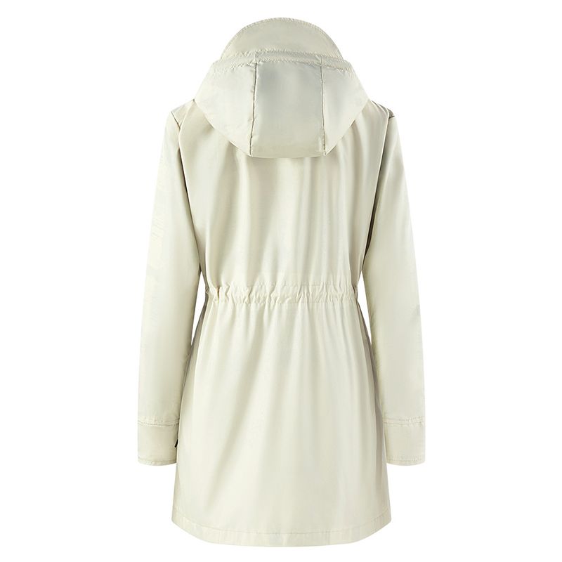 Women’s Trench Coat With Plaid Lining & Inner Pockets – Elegant Longline Jacket (Water-Resistant Polyester, Zip-Front Hooded Coat)_voghion.com