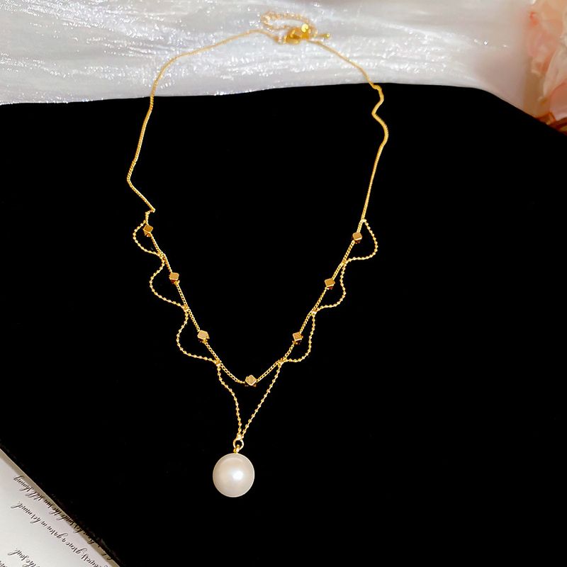 Echt vergoldete Spitze Perlen Pedat Halskette Fashio einfache Nische Collarboe Chai Persoality Vielseitig Choker für_voghion.com