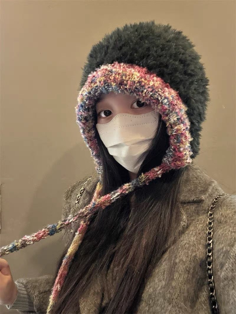 2024 Nuovo cappello lavorato a maglia con testa grande fatto a mano per bambini autunno e inverno, cappello lavorato a maglia con protezione per le orecchie caldo e spesso, mostra le dimensioni del viso_voghion.com