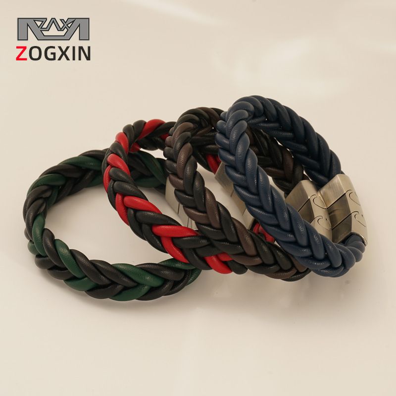 Neu Bunte Gewebte Mode herren Lederband Edelstahl Magnetverschluss Armband Armreif_voghion.com