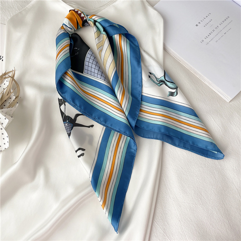 Cachecol Feminino Moda Cavalo Geométrico Xadrez Cachecol 70cm Pequeno Quadrado Cachecol Profissional Decorativo Faixa de Cabelo Luz_voghion.com