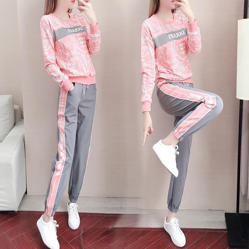 Women's Sports Suit Autumn New Fashion Hong Kong Stle Personalit Loose Casual Wear Stlish Running Two-Piece Set_voghion.com
