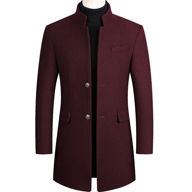Trench da uomo in lana di media lunghezza, autunno-inverno, con imbottitura in cotone_voghion.com