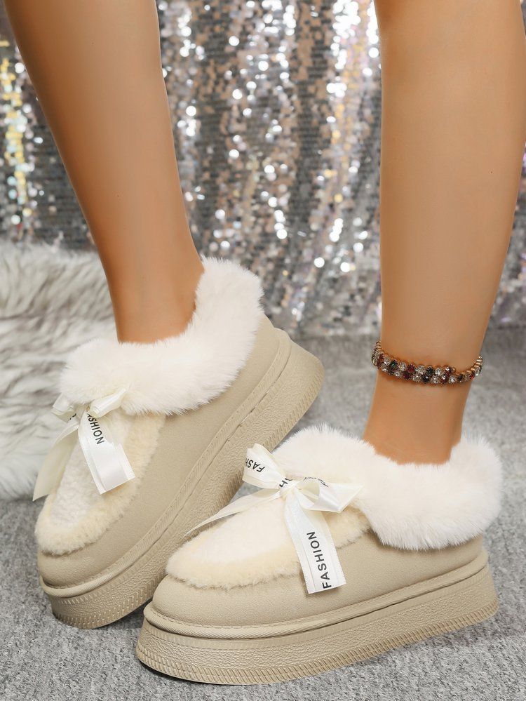 Women's Winter Snow Boots With Bow Detail – Plush Lined, Non-Slip Rubber Sole, Low-Cut Casual Comfort For Cold Weather (Black, Beige, Camel)_voghion.com