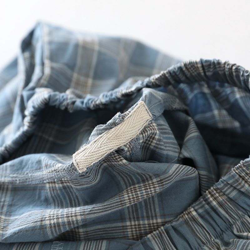"Japanese Plaid" Men's Pajama Pants Shorts | Spring, Summer And Autumn Thin Pure Cotton, Loose Five-point Home Pants, Comfortable And Breathable_voghion.com