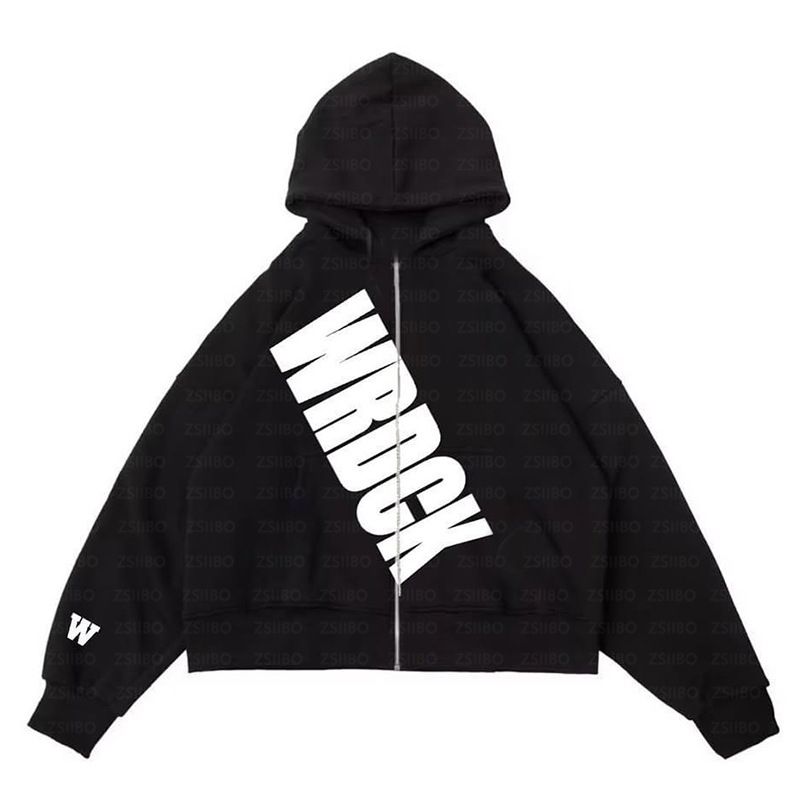 High Street-Kapuzenpullover mit Reißverschluss und Buchstabendruck für Herren und Damen – trendiges Pullover-Sweatshirt- und Jogginghosen-Set (schwarzes Oberteil und Hose, S-XL)_voghion.com