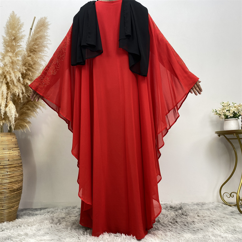 Muslimische Robe aus Chiffon mit Strasssteinen und Fledermausärmeln für Damen, 6369_voghion.com