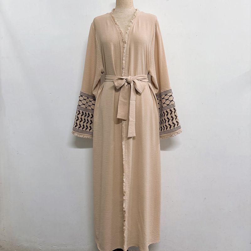 Women's Clothing New Fashion Simple Embroidered Cardigan With Tassels Dress Without Headscarf_voghion.com