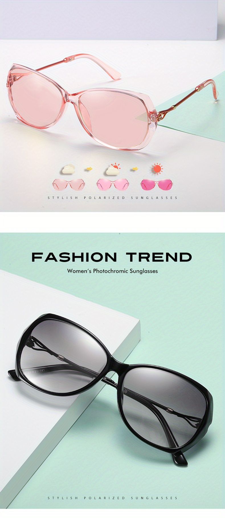 Modische HD-Photochrom-Sonnenbrille für Damen, polarisierte Gläser für Autofahren und Reisen, übergroße, ultraleichte Luxus-Sonnenbrille für Damen_voghion.com