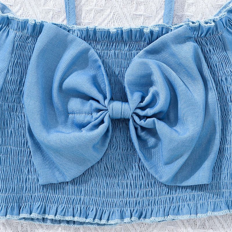 Barnkläder Flickkostym Sommar Axelrem Enaxlad Kort Rosett Midja Små Skjortor Shorts Barnkläder_voghion.com