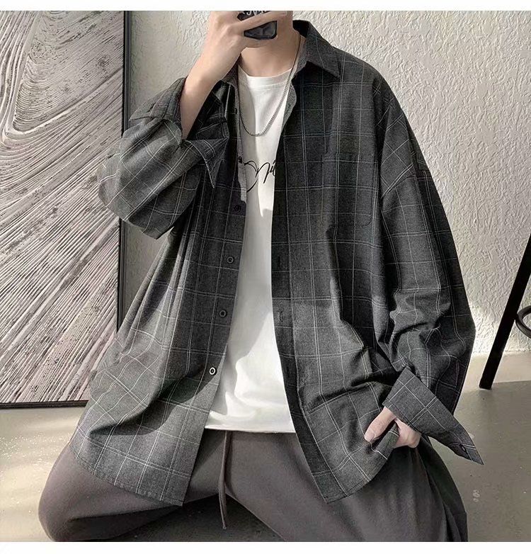 Camicia casual versatile sottile estiva da uomo a quadri retrò, versione coreana, vestiti alla moda in stile Hong Kong_voghion.com