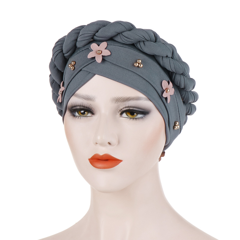 Cappello Baotou, cappello turbante intrecciato, cappello musulmano con perle dorate con unghie floreali_voghion.com