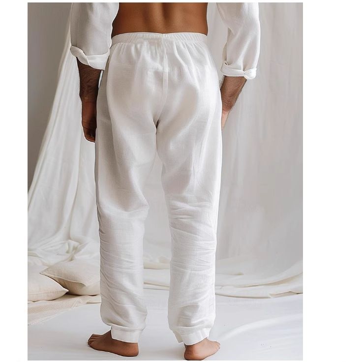 Autumn Winter Men Pants Pulling Elastic Waist Plaid Breathable Beach Fashion Simple Trousers_voghion.com