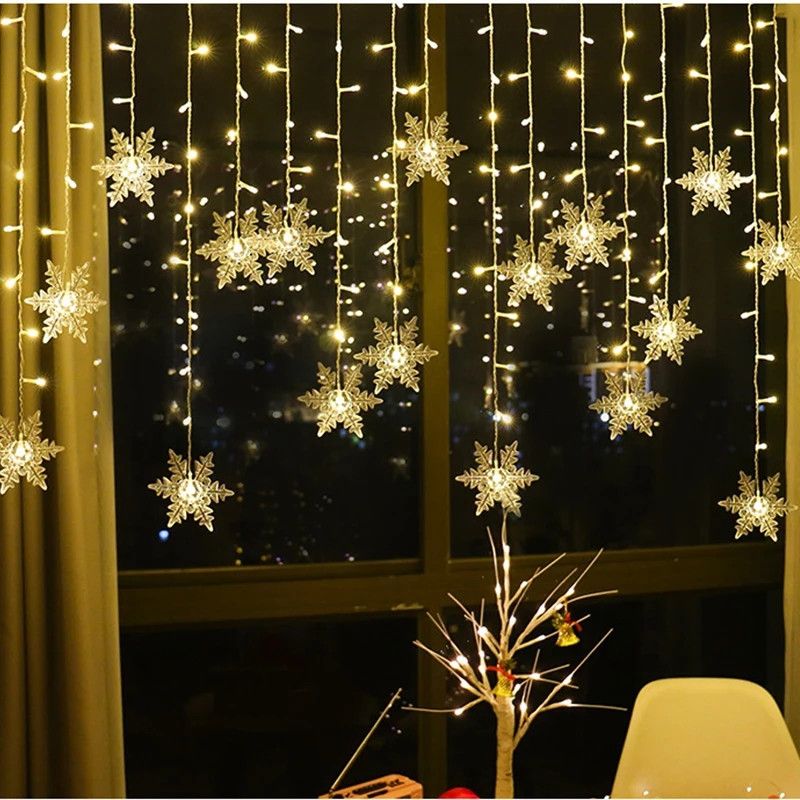 Guirlande lumineuse LED de Noël avec flocons de neige et glaçons, idéale pour l'extérieur, la maison, le jardin, le Nouvel An ou comme décoration de fête_voghion.com