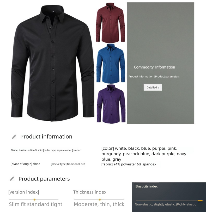 Vier-Wege-Stretch Herren Bügelfrei Knitterfrei Schlichtes Business Dünnes Hemd Herren_voghion.com