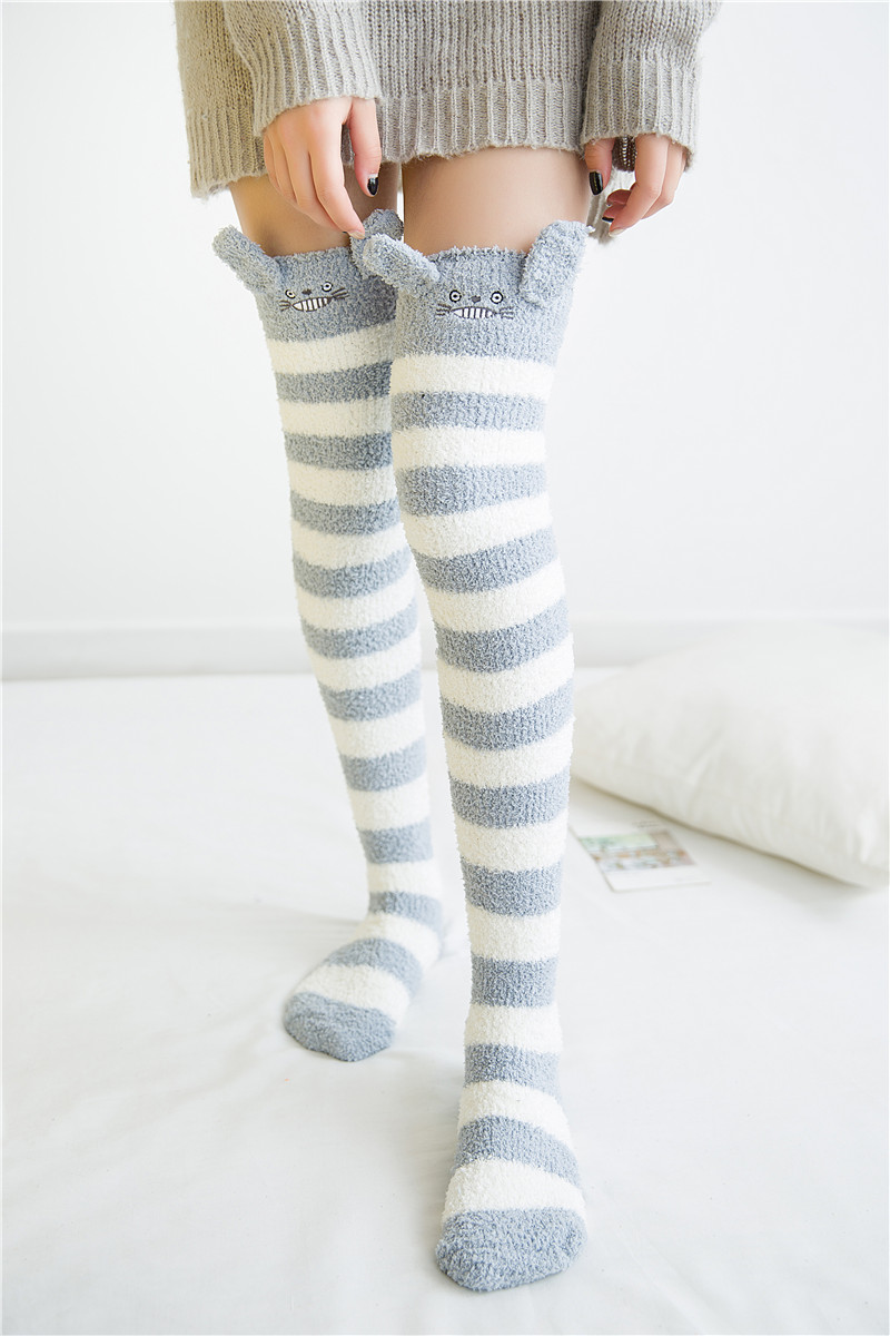 Japanescht Mori Meedchen Déiermodell Knéi Gestreift Séiss Kompressioun Hierscht Wanter Waarm Socken Kawaii Gemittlech Laang Oberschenkel Héich_voghion.com