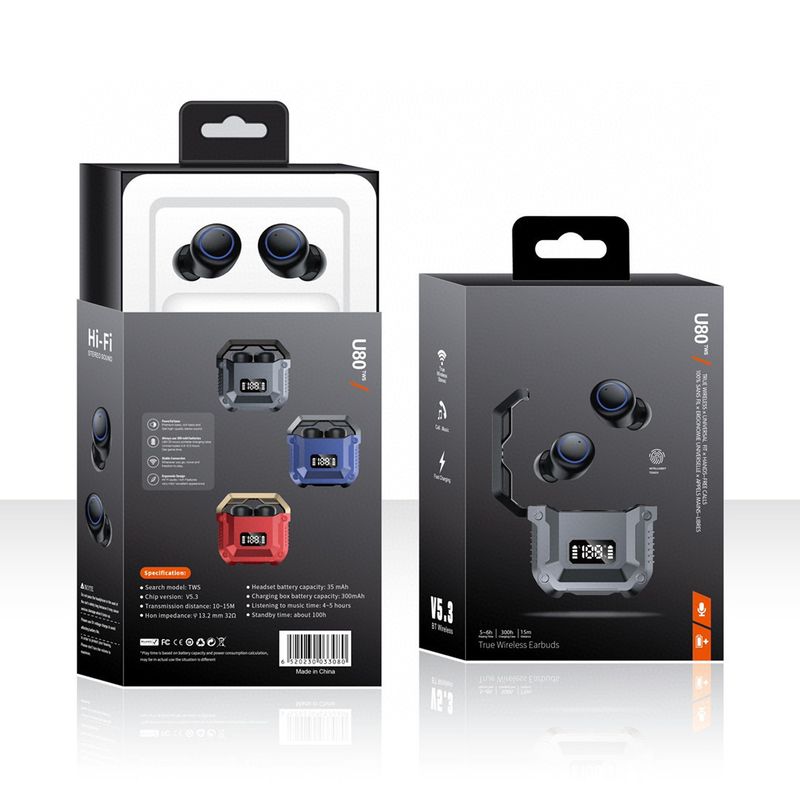 New touch private mold metal texture luminous mecha style TWS Bluetooth earphones mini wireless enc noise cancelling_voghion.com