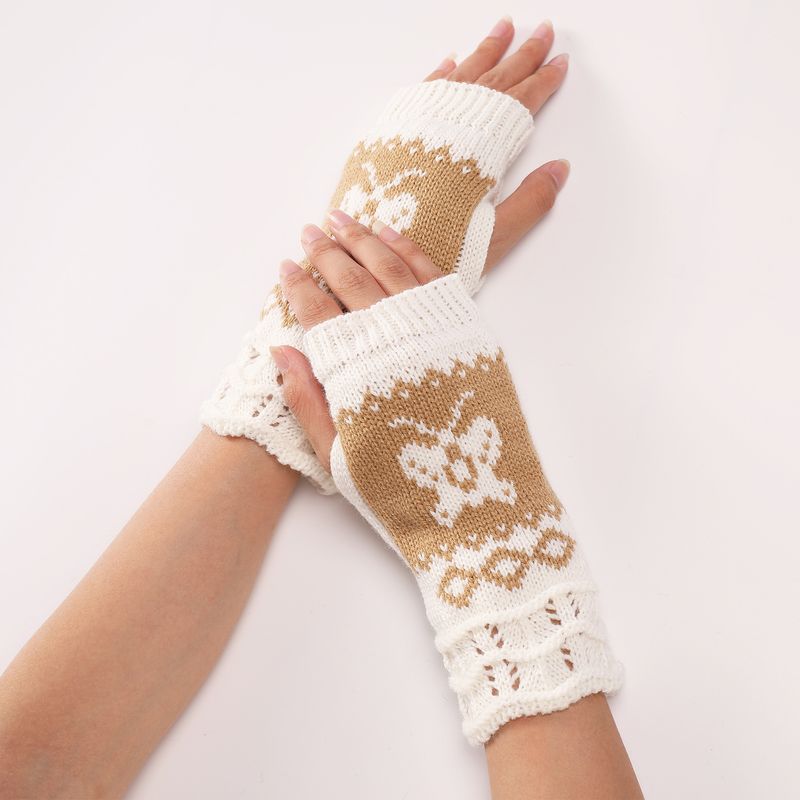 Gants courts et chauds en forme de papillon pour femme, mignons, à la mode, pour l'automne et l'hiver, nouveau style, en laine, avec doigts exposés, tricotés_voghion.com
