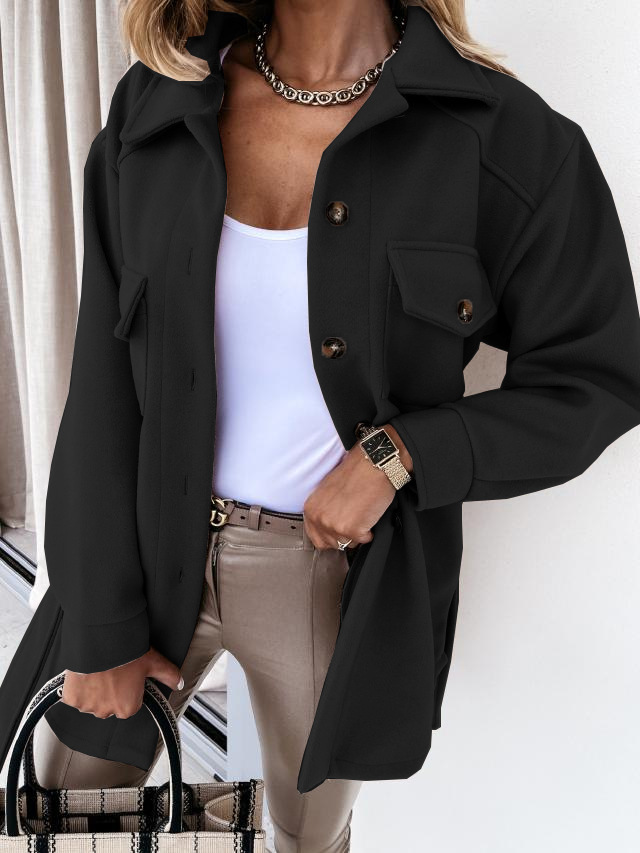 Women's fashion lace solid color woolen coat_voghion.com