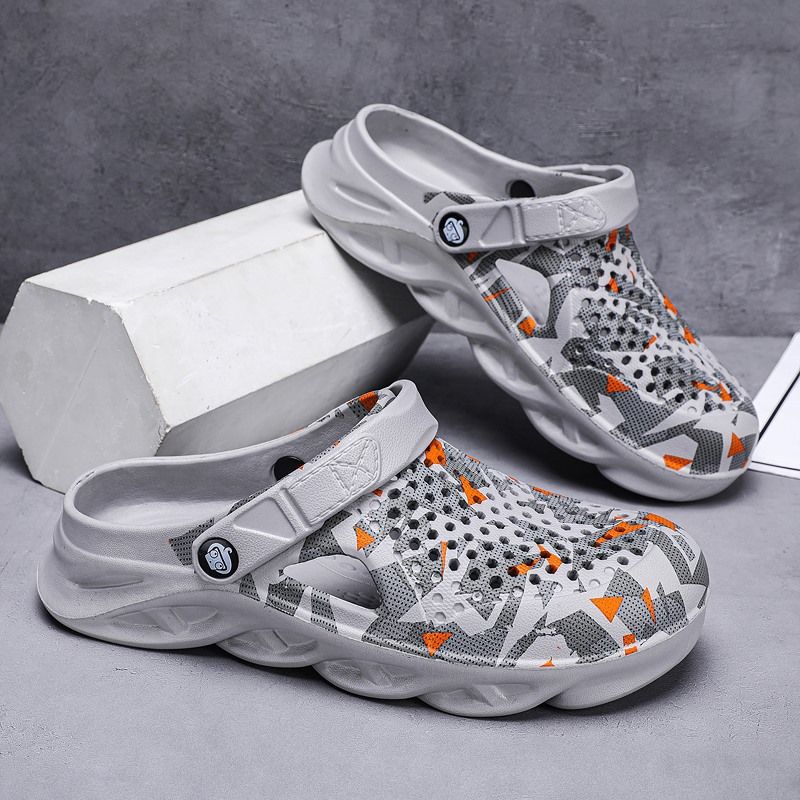 Household Semi Trailer Outdoor Camouflage Knife Sole Slippers, Beach Men's Hole Shoes, Versatile And Breathable One Line_voghion.com
