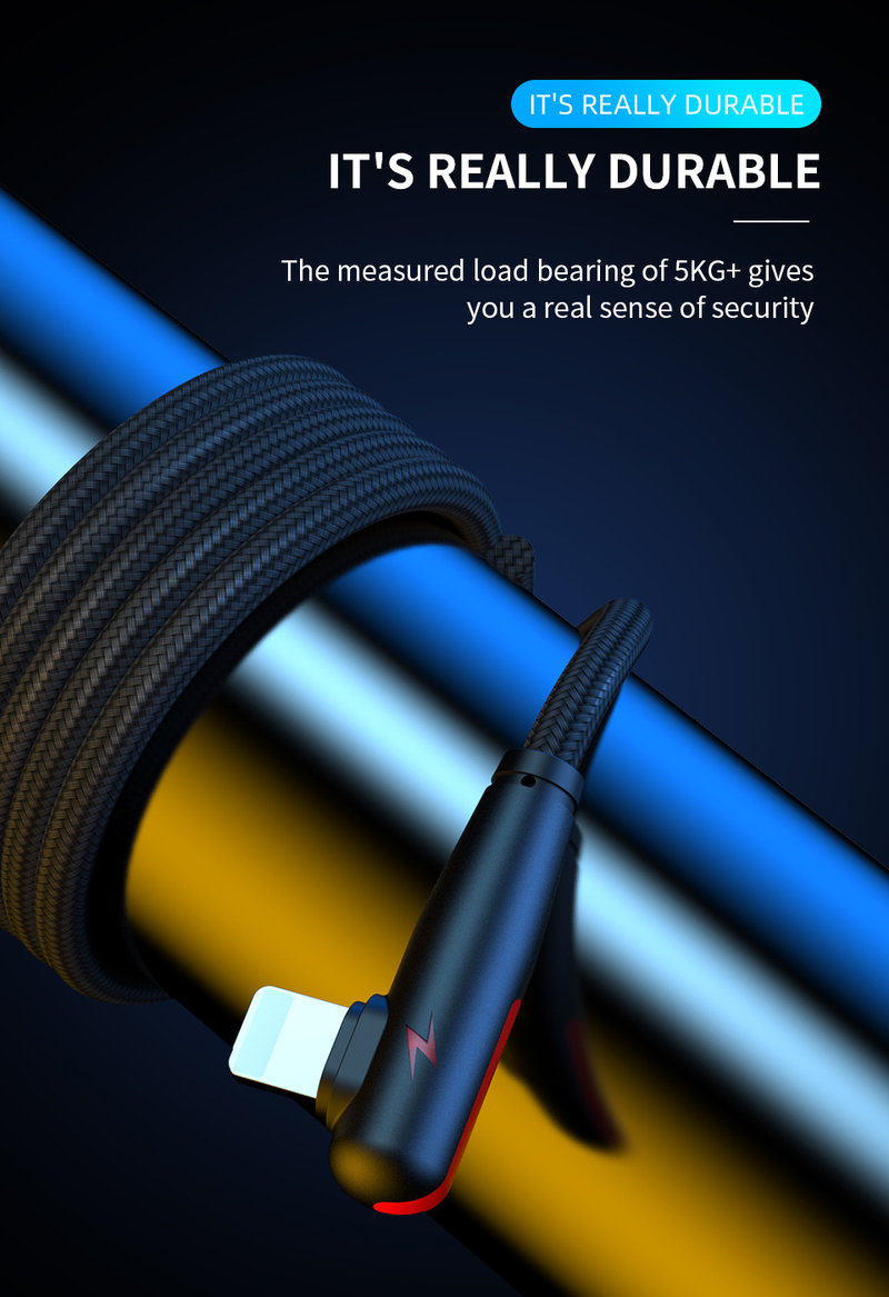 Nylon L-shape USB For iPhone 14 13 12 11 Pro Max XS XR X 8 7 6 6S 5S 3A Fast Charger 90 Degree USB Wire Cord P                  S_voghion.com