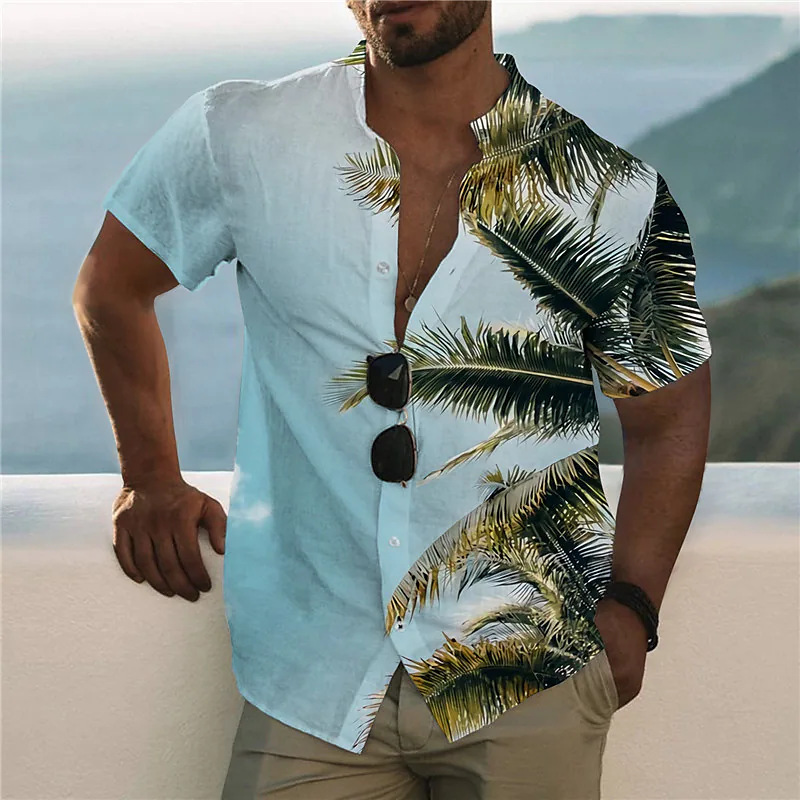 Abbigliamento da uomo stazione indipendente Camicia da spiaggia stampata in 3D da uomo Top versatile con foglie e fiori hawaiani personalizzato e alla moda_voghion.com