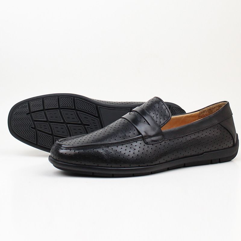 Bean Echtes Leder Oberschicht Rindsleder Sommer Atmungsaktiv Ein Fuß Schwarz Loafers Vielseitige Herrenschuhe Weiche Sohle Casual_voghion.com