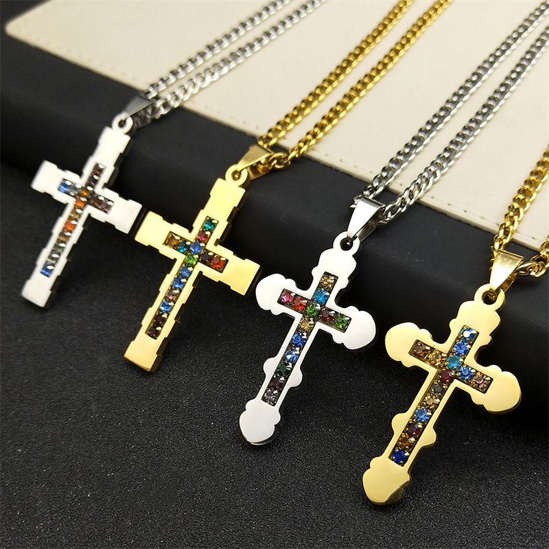 Nuovo ciondolo a croce in acciaio inossidabile dorato per donna, collana hip-hop di alta qualità tempestata di diamanti_voghion.com