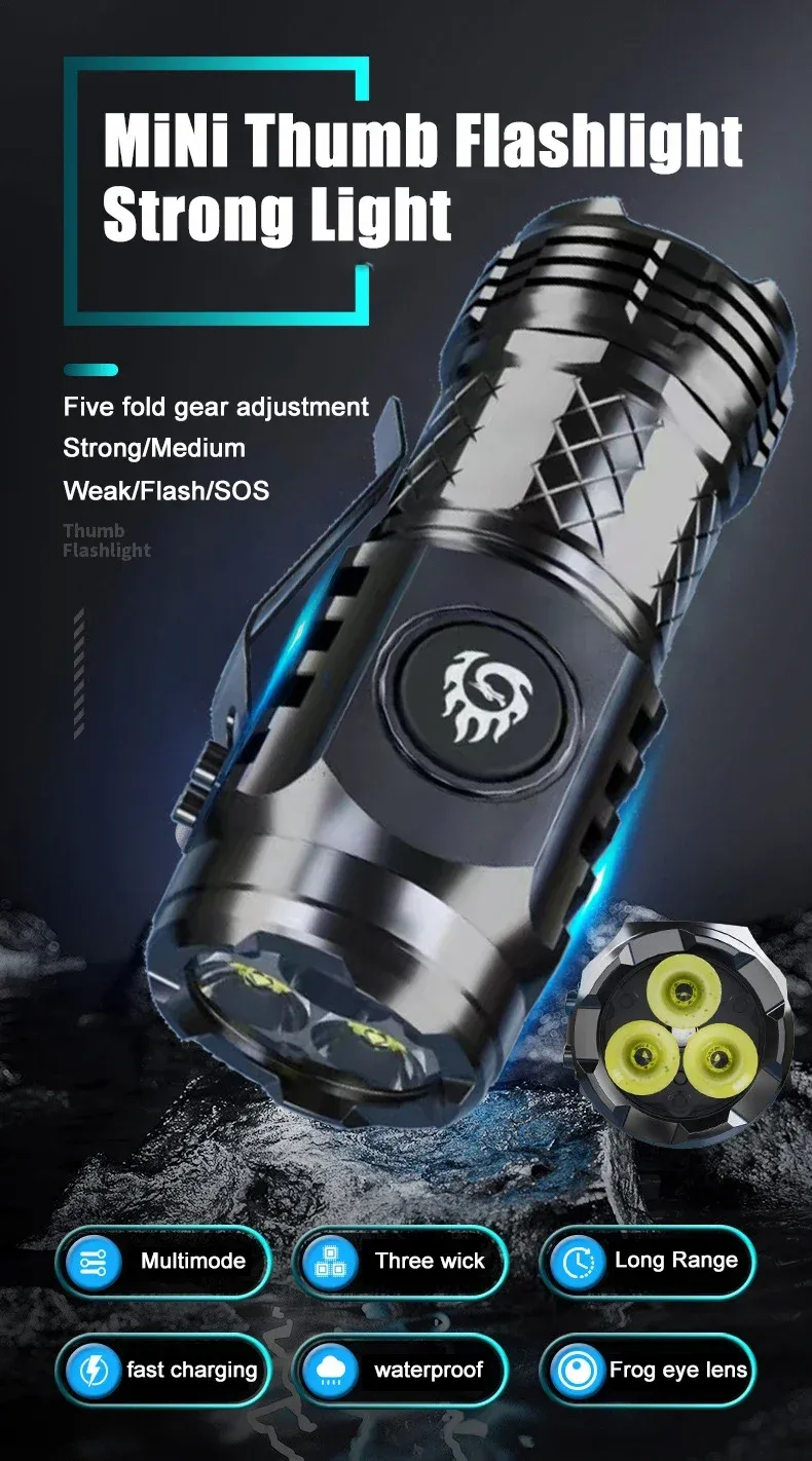 Hochwertige 3 * SST20LED-Taschenlampe 18350 Superhelle Taschenlampe Wiederaufladbares USB-Licht Wasserdicht mit CAPCLIP für Wandern Camping_voghion.com