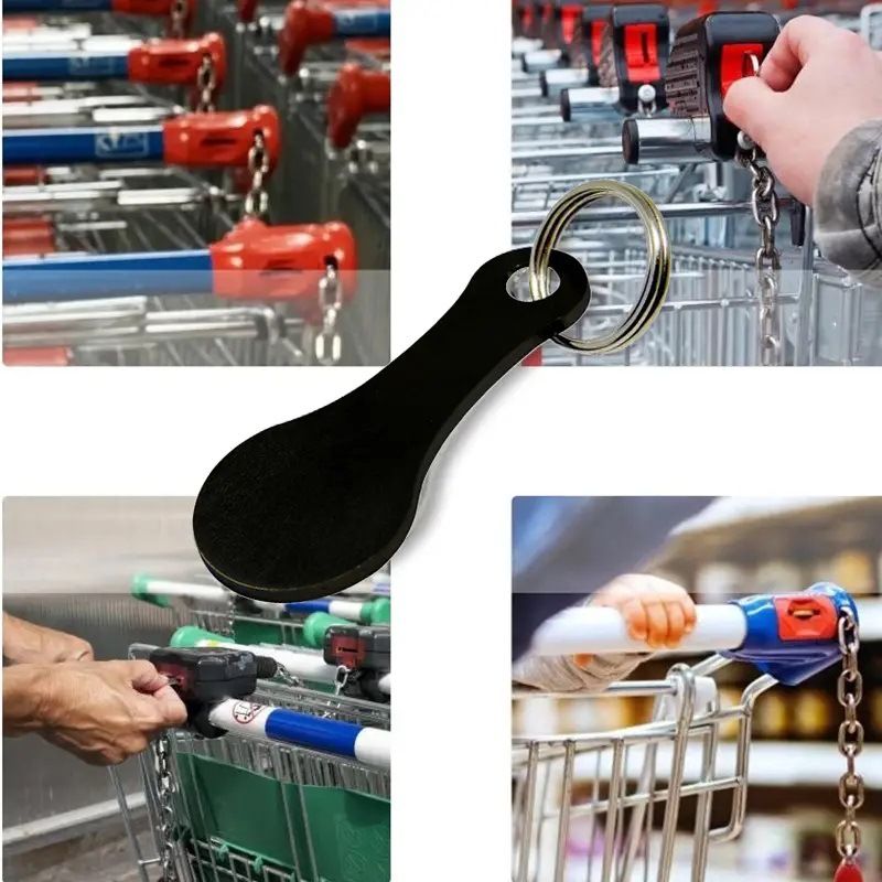 Metal Shopping Cart Token Keychain – Modern & Durable Keyring For Supermarket Trolleys (Black/Silver, Model MG0013)_voghion.com