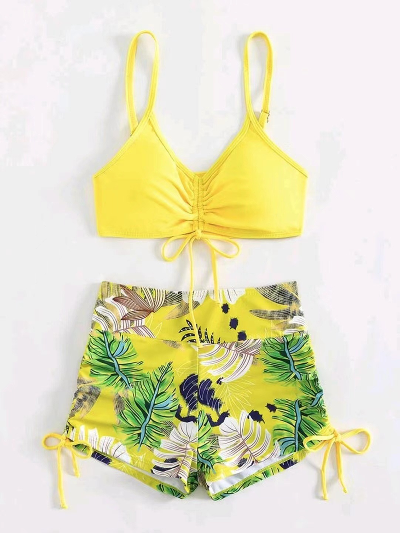 2024 Solid Color Sexy Flat Angle Bikini Women's Split Swimsuit_voghion.com