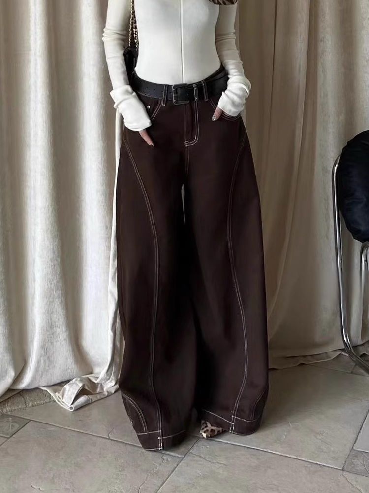 Retro Straight-Leg Jeans – High Waist Loose Fit Denim Pants (Vintage Brown Wash, Streetwear Staple, Non-Stretch Cotton Blend, Unisex Hip-Hop Style)_voghion.com