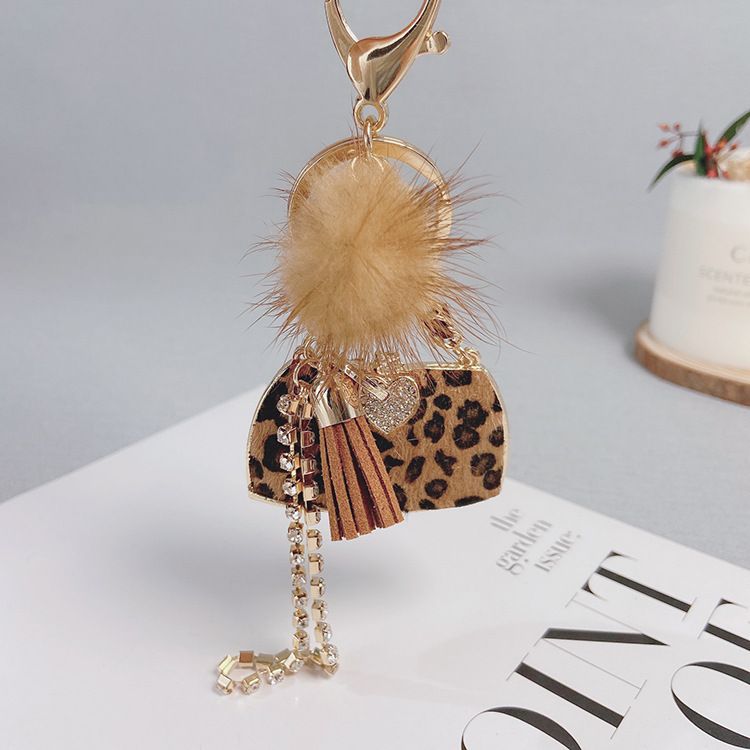 Portachiavi con ciondolo in peluche personalizzato per borsa da donna, con stampa leopardata creativa in crine di cavallo, autunno e inverno_voghion.com