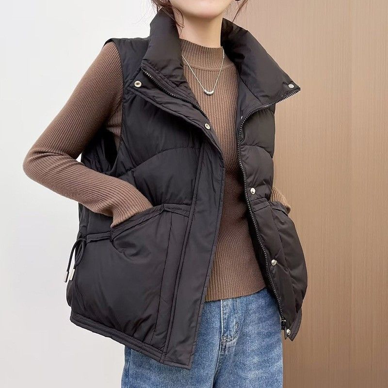 Gilet matelassé pour femme – Motif 3D et col montant zippé (Indispensable pour superposer les vêtements d'hiver légers)_voghion.com