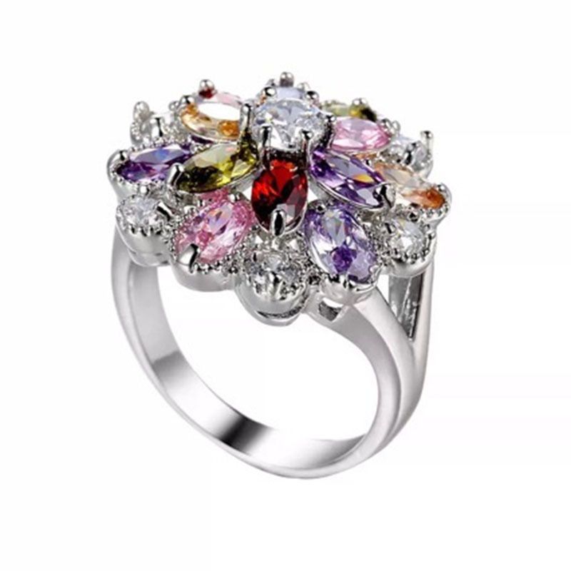 Copper Inlaid Colorful Fashionable Versatile Elegant Zircon Flower Ring_voghion.com