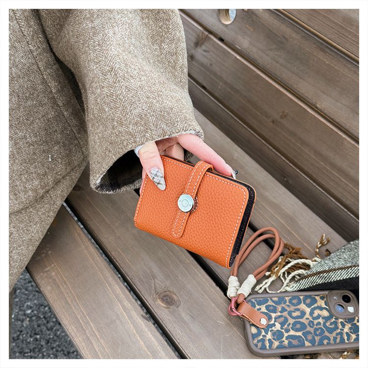 Women’s Bags New Leather Litchi Pattern Short Card Bag Simple Small Fresh Two Fold Ladies Small Wallet With Multiple Compartments_voghion.com