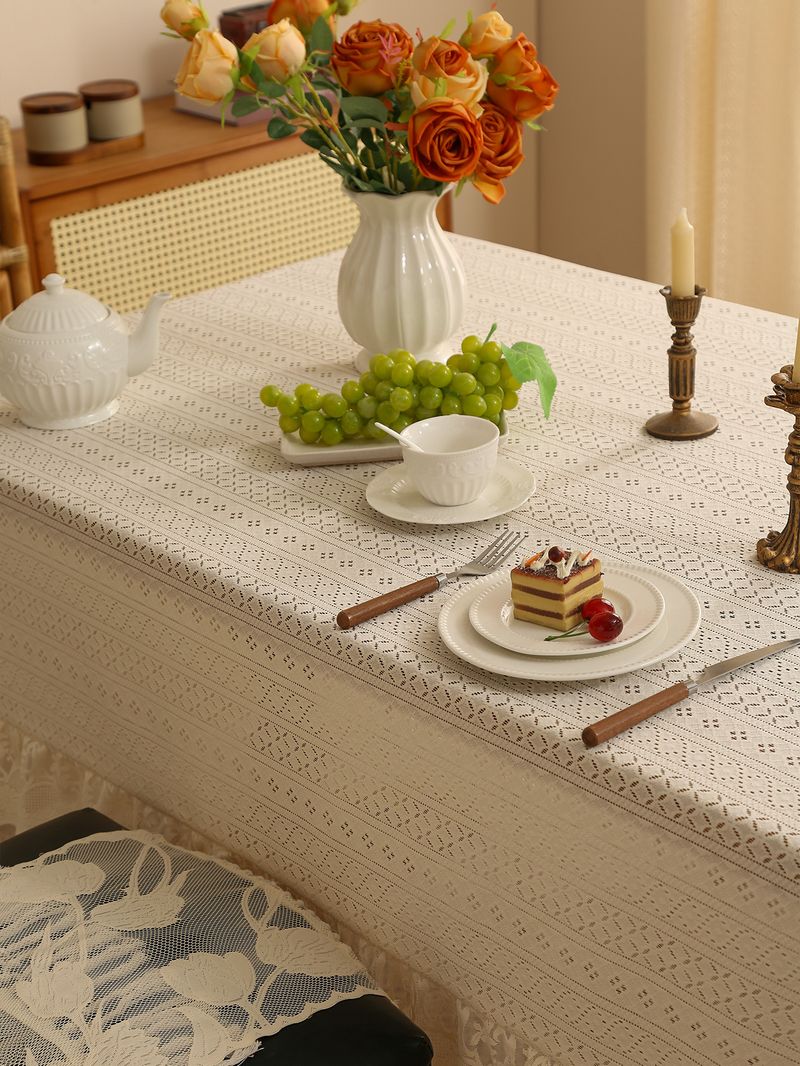 Nordic Luxury Dot Lace Trim Tablecloth – Elegant Non-Slip Durable Cover For Dining Table, Coffee Table, And Side Table, Multiple Colors & Sizes_voghion.com
