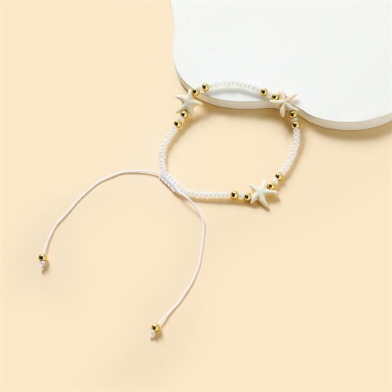 Handmade Seed Bead Woven Starfish Adjustable Beach Vacation Anklet_voghion.com