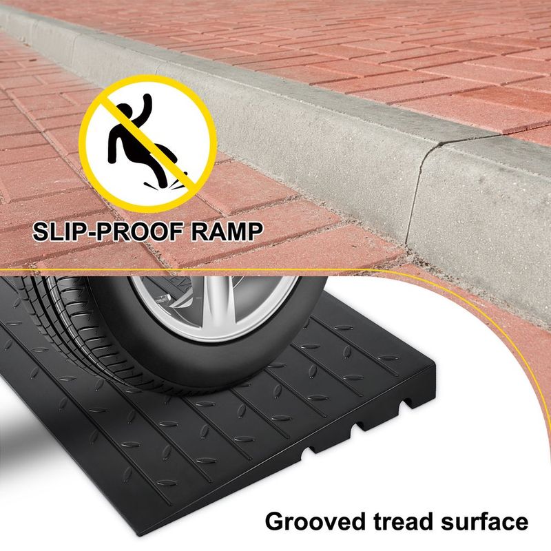 VEVOR Rubber Threshold Ramp, 4" Rise Threshold Ramp Doorway, 3 Channels Cord Cover Rubber Solid Threshold Ramp, Rubber Angled Entry Rated 2200 Lbs Load Capacity For Wheelchair And Scooter_voghion.com