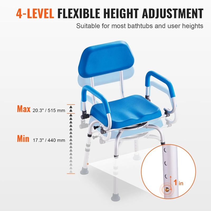 Sedia da doccia con braccioli imbottiti e sedile regolabile a 360° per doccia o vasca da bagno, sedile interno antiscivolo girevole per la rotazione_voghion.com