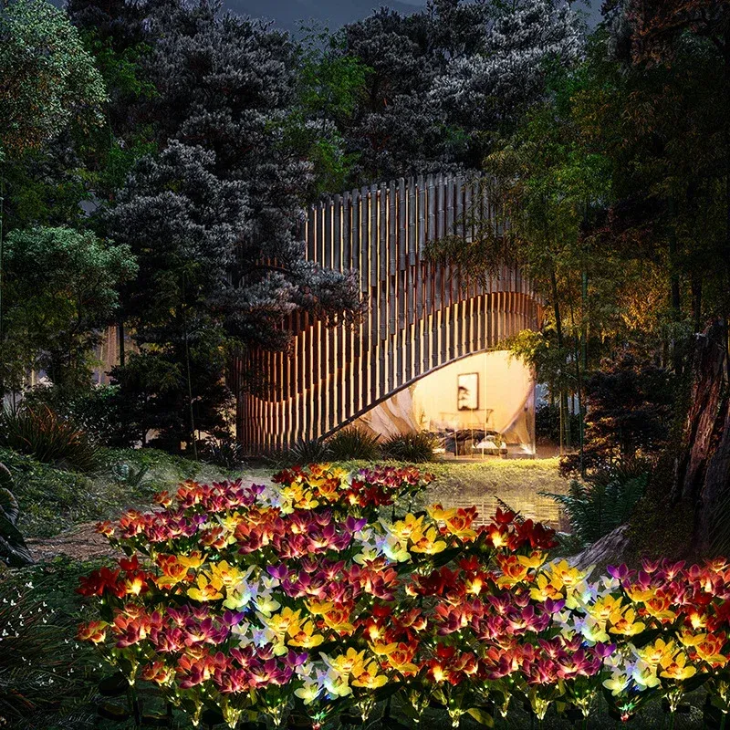 1 pz Luci da prato con fiori artificiali, 7 luci solari per orchidee per patio, cortile, giardino, decorazione natalizia, luci solari da terra a LED_voghion.com