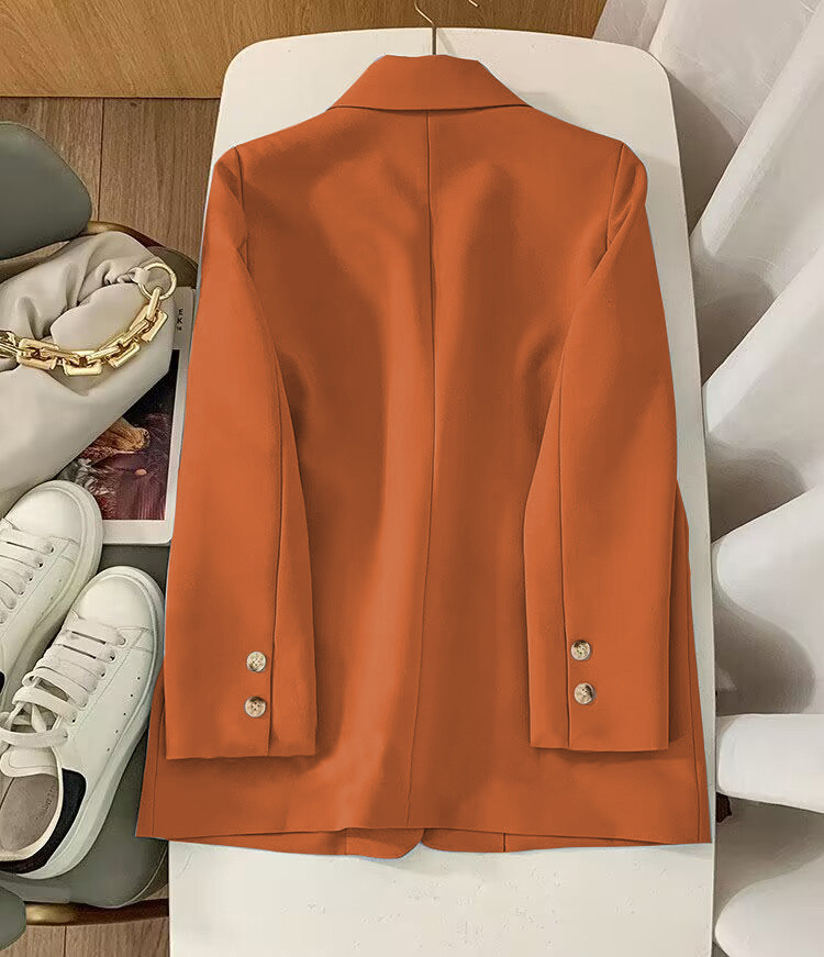 Abito da donna classico primaverile a due bottoni con temperamento arancione, sciolto, casual, per celebrità di Internet, da donna_voghion.com