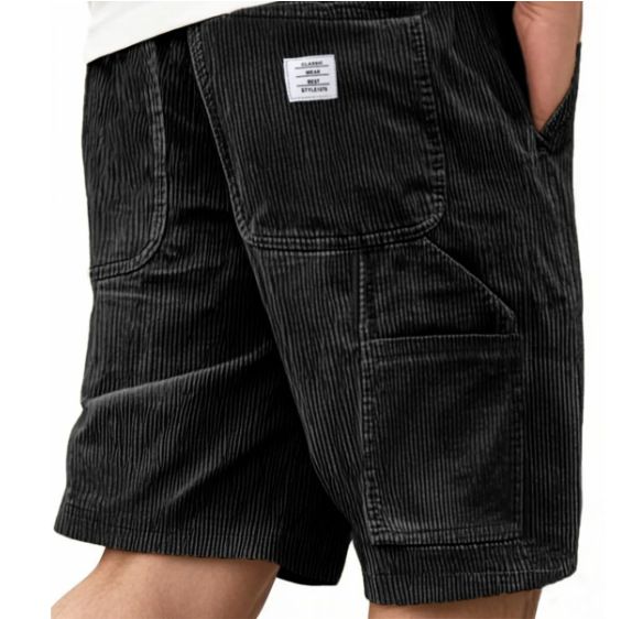 Cargo-Shorts aus Vintage-Cord für Herren mit mehreren Taschen und gesticktem Logo – bequeme und stylische Arbeitsshorts für den Sommer_voghion.com