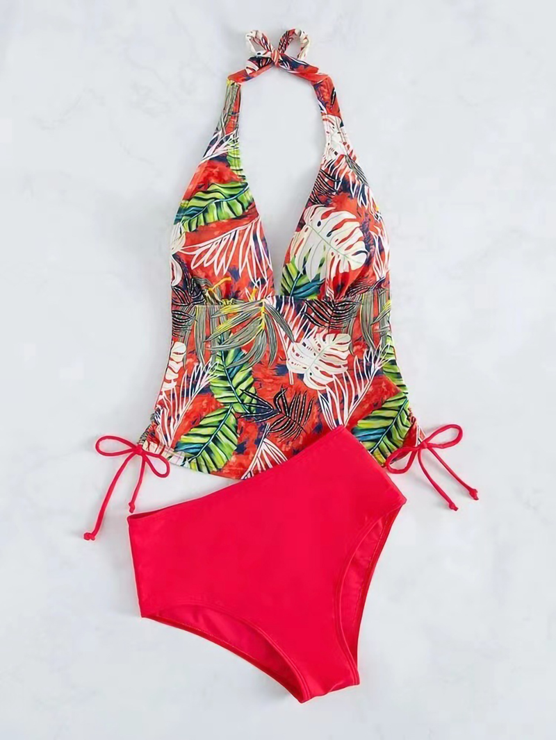 Maillot de bain femme triangle fendu dentelle couleur unie imprimé feuille maillot de bain bikini_voghion.com