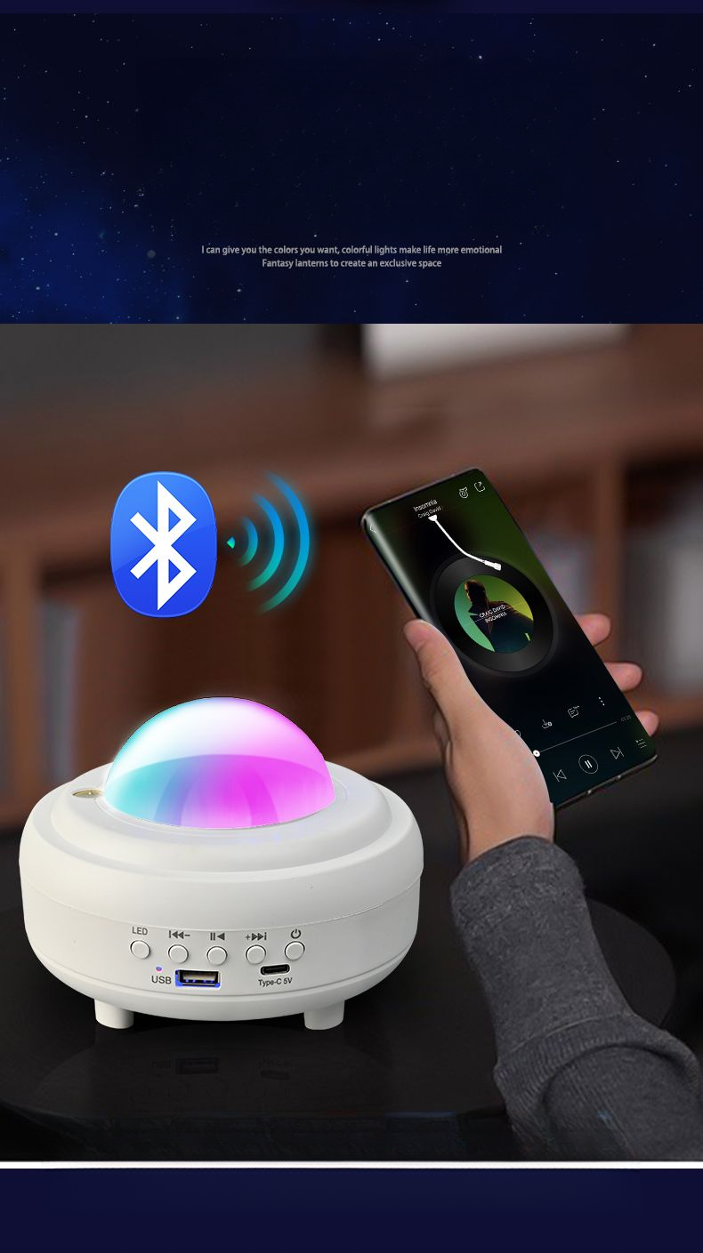 Proiettore di cielo stellato aurora boreale, controllo APP, luce notturna laser, streaming live, altoparlante Bluetooth, lampada con atmosfera lunare_voghion.com