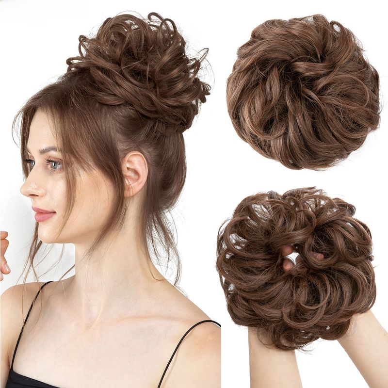 wig female flower bud ball head chemical fiber invisible fluffy natural long beard wig hair ring_voghion.com